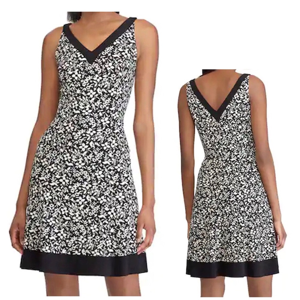 Chaps - Black & White Floral Print Dress
